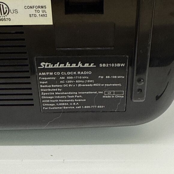Studebaker SB2103BW Retro AM/FM CD Clock Radio Black Chrome Vintage Style Tested - Picture 11 of 12